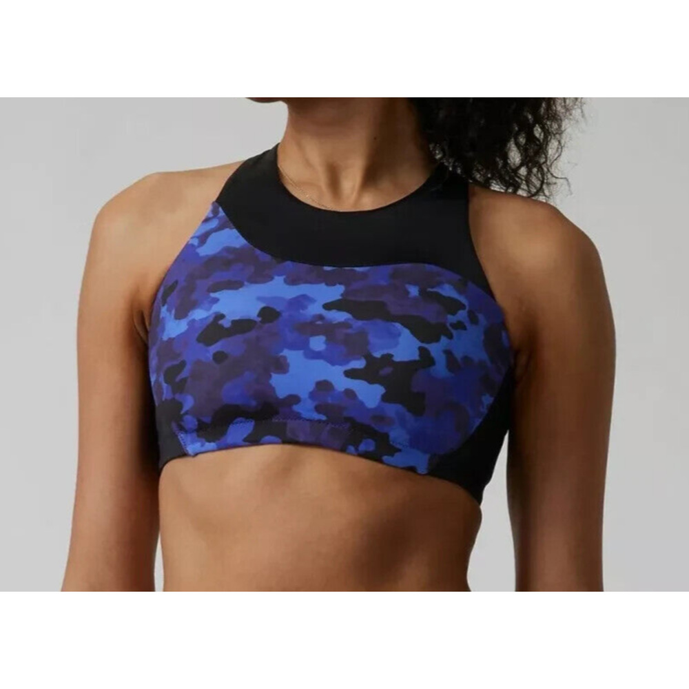 NWT Athleta Freestyle Camo High Neck Bikini Top Blue Wireless Top ONLY Sz Small - Picture 1 of 8